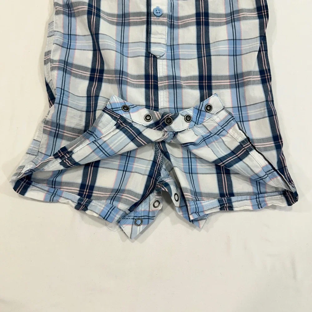 Columbia PFG Tamiami Romper‎ Baby Boys 18-24M Blue Plaid Snap Bottom